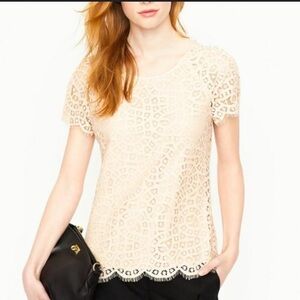 J. Crew Beige Cream Lace Blouse‎ Scalloped Women’s Sz 2 Cottagecore Coquette